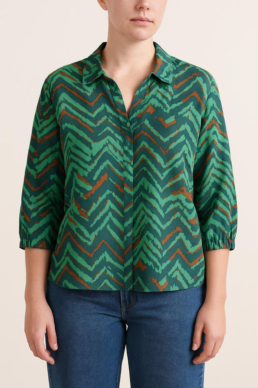 Blouse Verte et Orange - Taille L/40