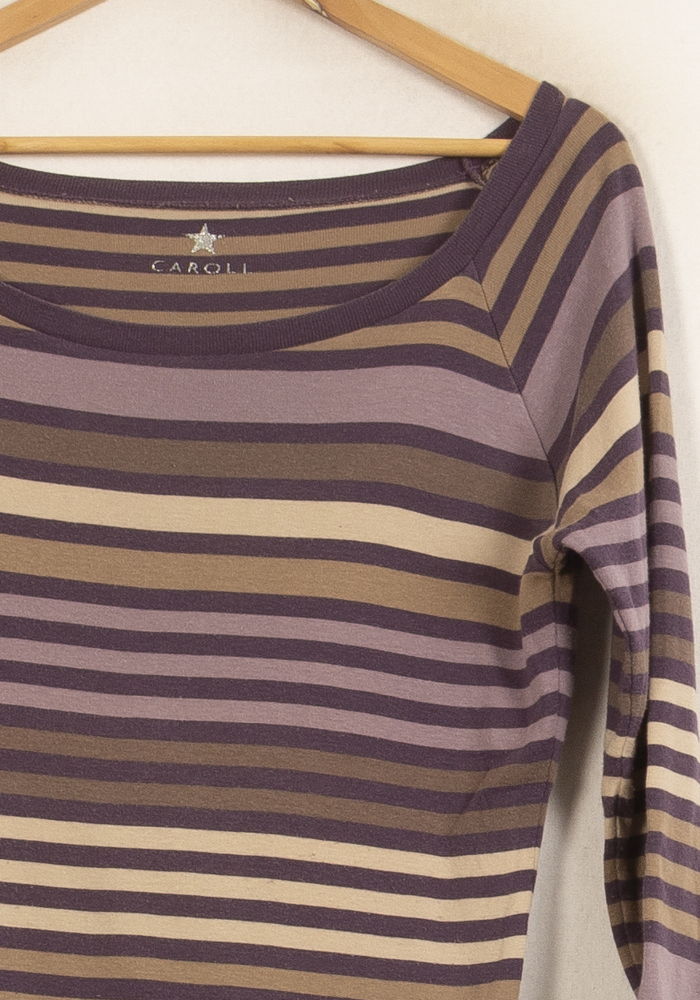 Tee-shirt Rayé Violet et Beige - Taille XL/42