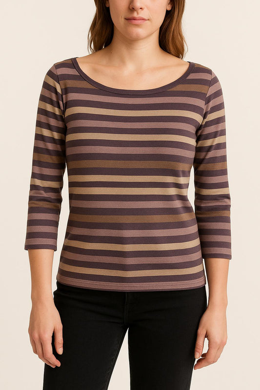 Tee-shirt Rayé Violet et Beige - Taille XL/42