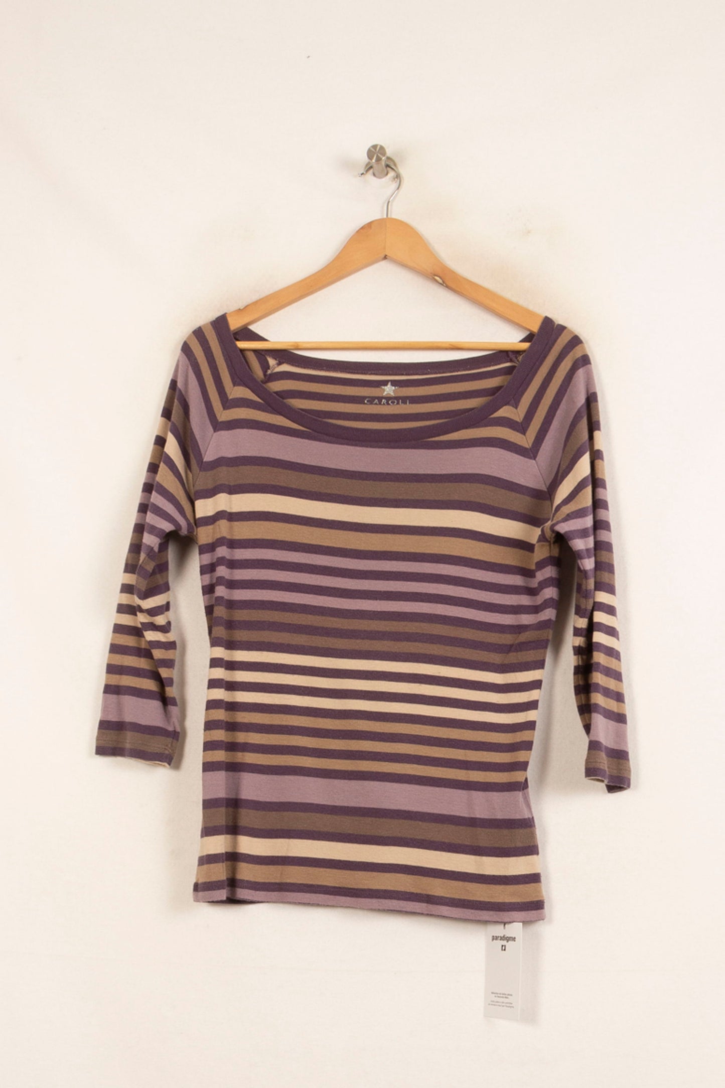 Tee-shirt Rayé Violet et Beige - Taille XL/42