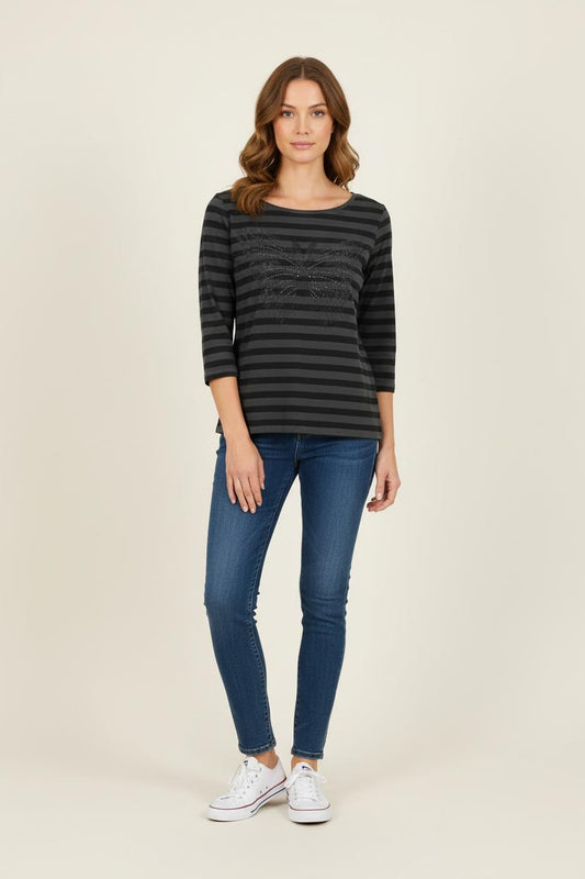 Tee-shirt Manches Trois Quarts Gris et Noir - Taille S/36