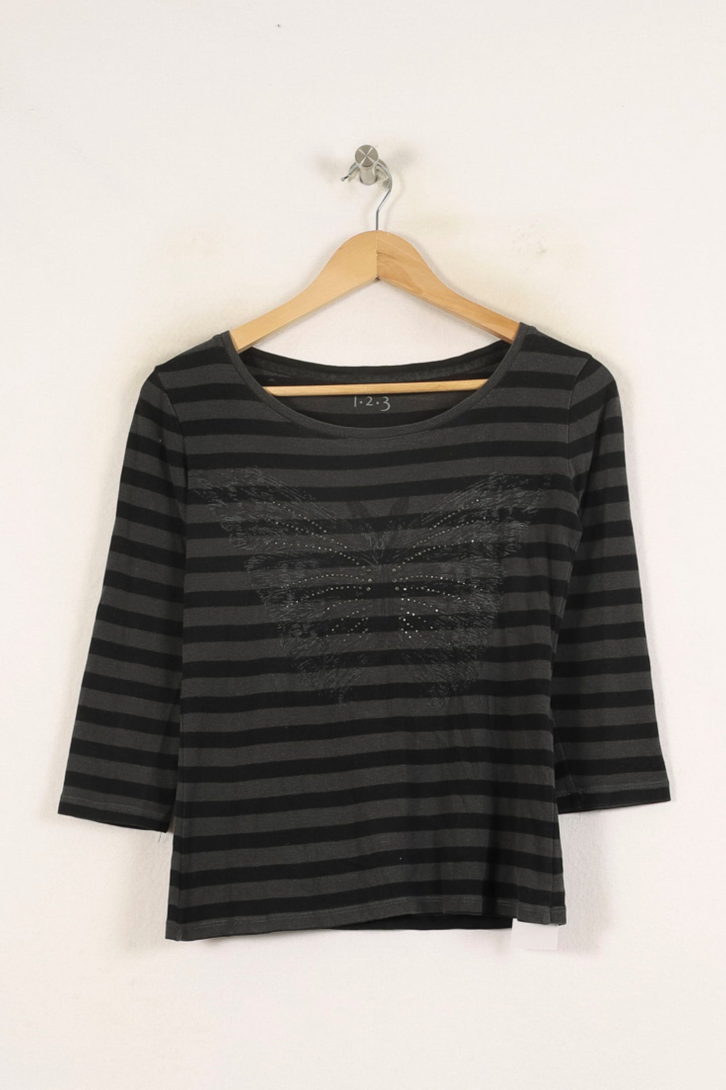 Tee-shirt Manches Trois Quarts Gris et Noir - Taille S/36