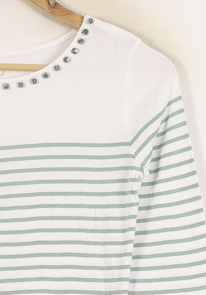 Marinière Blanche et Verte - Taille S/36