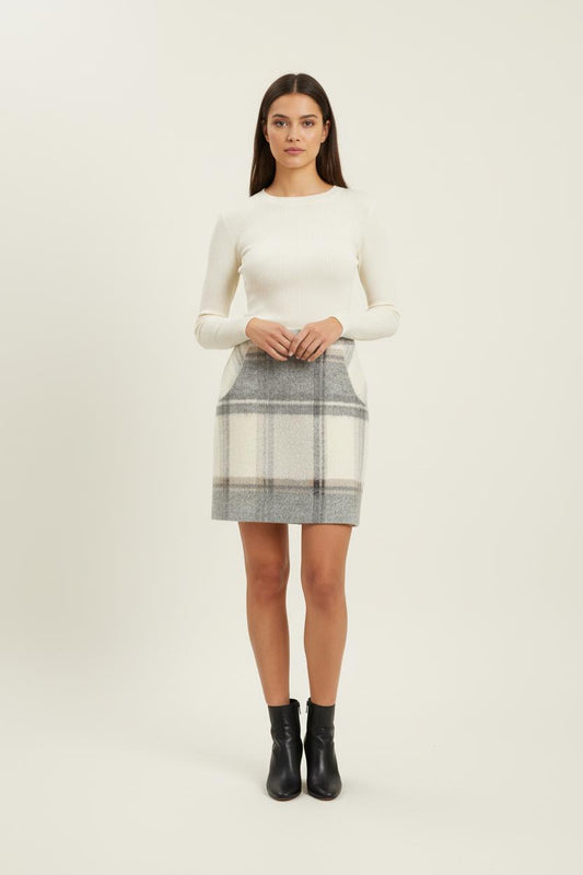 Jupe Droite Grise et Beige - Taille L/40