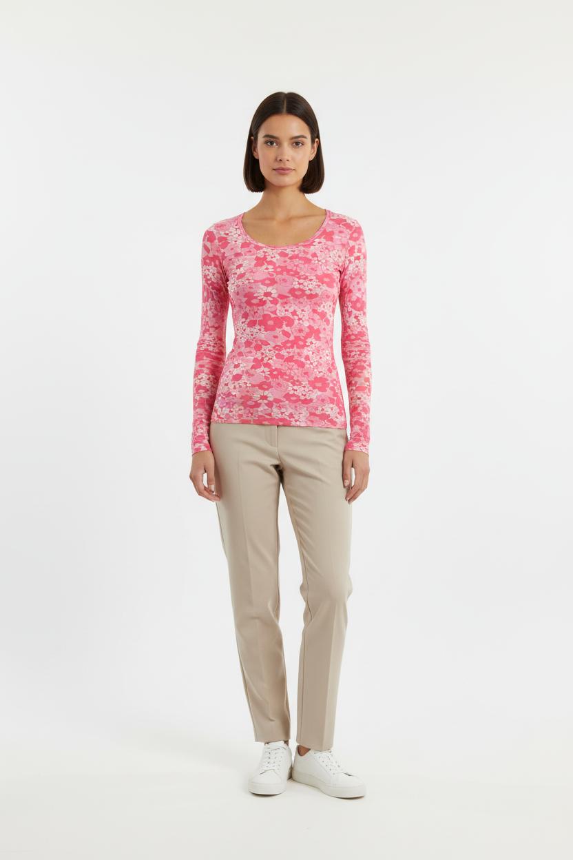 T-shirt Manches Longues Rose et Blanc - Taille S/36