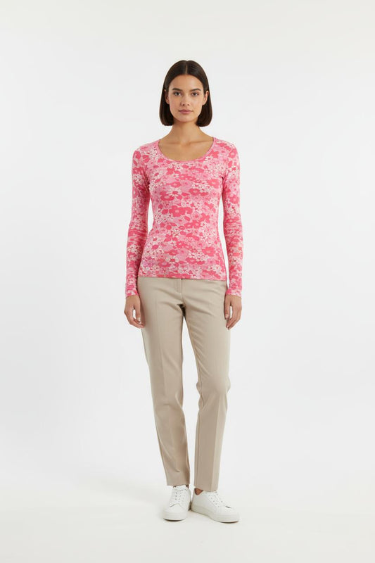 T-shirt Manches Longues Rose et Blanc - Taille S/36