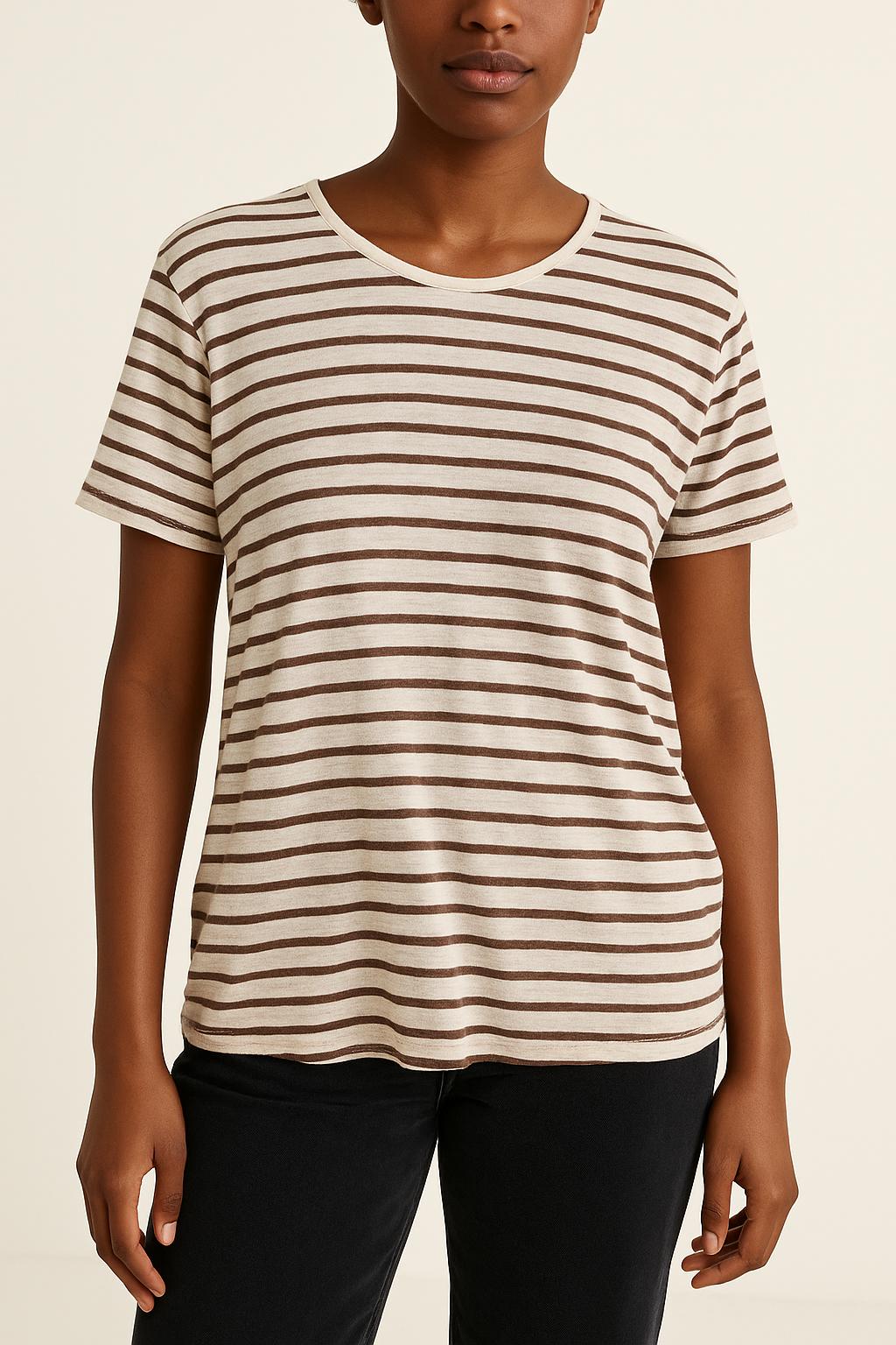 T-shirt Rayé Beige et Marron - Taille T.U.