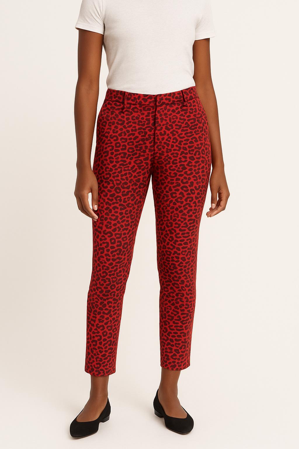 Pantalon Imprimé Léopard Rouge et Noir - Taille XS/34