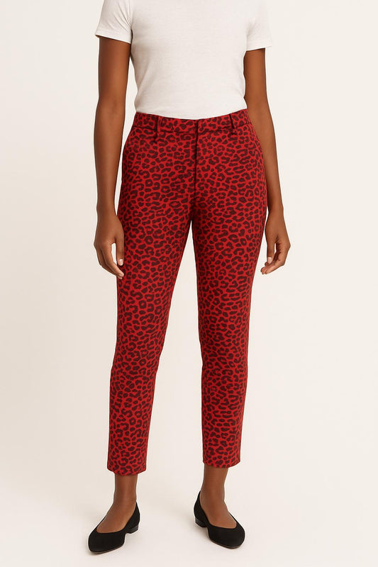 Pantalon Imprimé Léopard Rouge et Noir - Taille XS/34