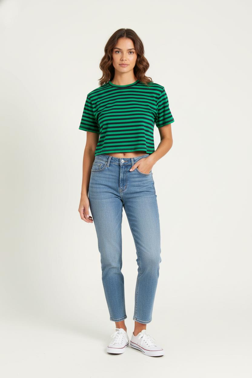 T-shirt Vert et Noir - Taille XS/34