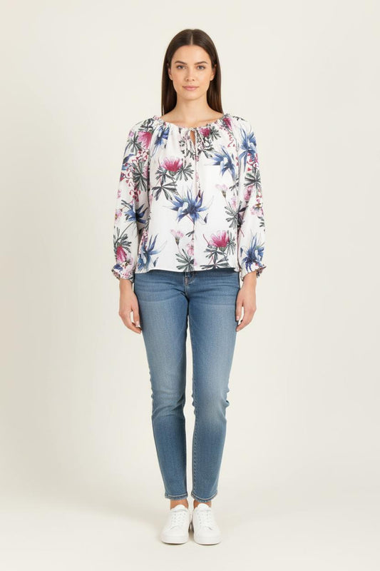 Blouse Blanche et Multicolore - Taille S/36