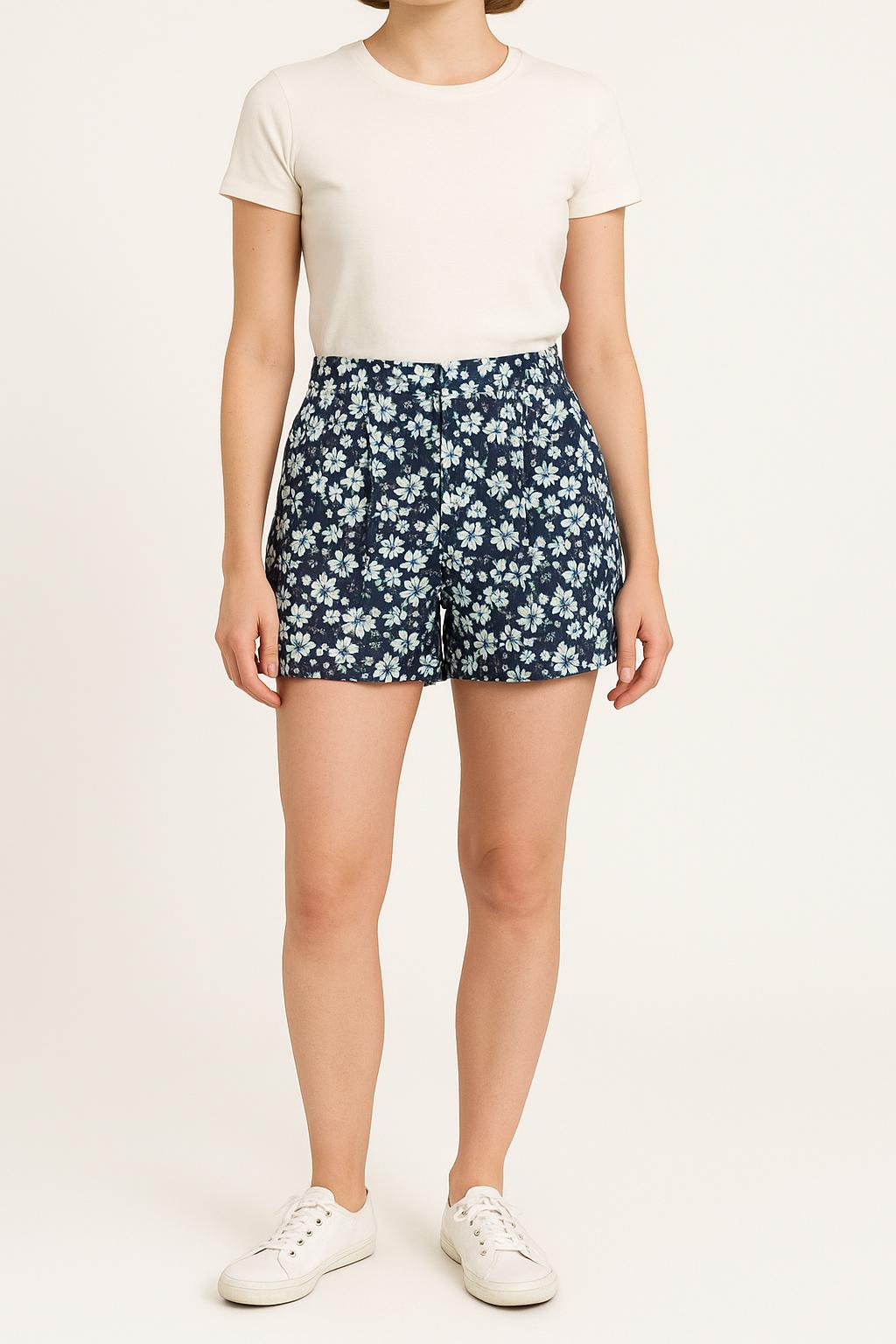 Short Fleuri Bleu et Blanc - Taille S/36