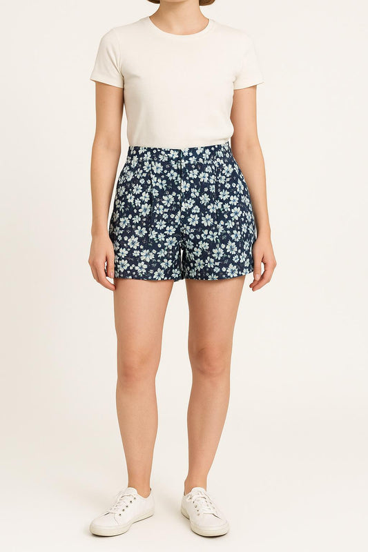 Short Fleuri Bleu et Blanc - Taille S/36