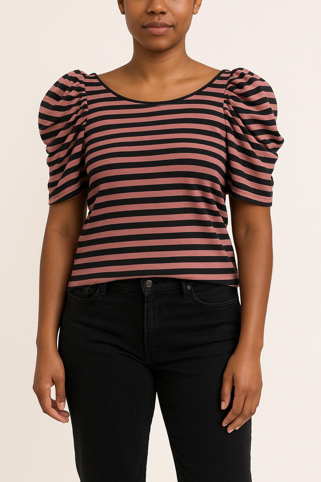 Top Rayé Rose et Noir - Taille L/40