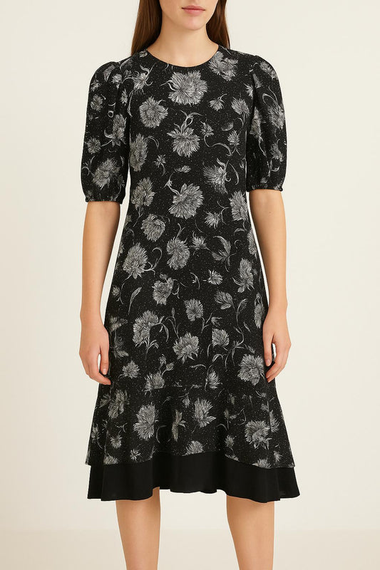 Robe Fleurie Noire et Blanche - Taille XS/34