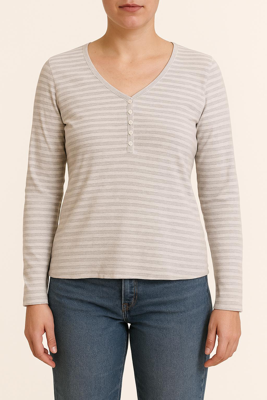 Tee-shirt Manches Longues Blanc et Gris - Taille L/40