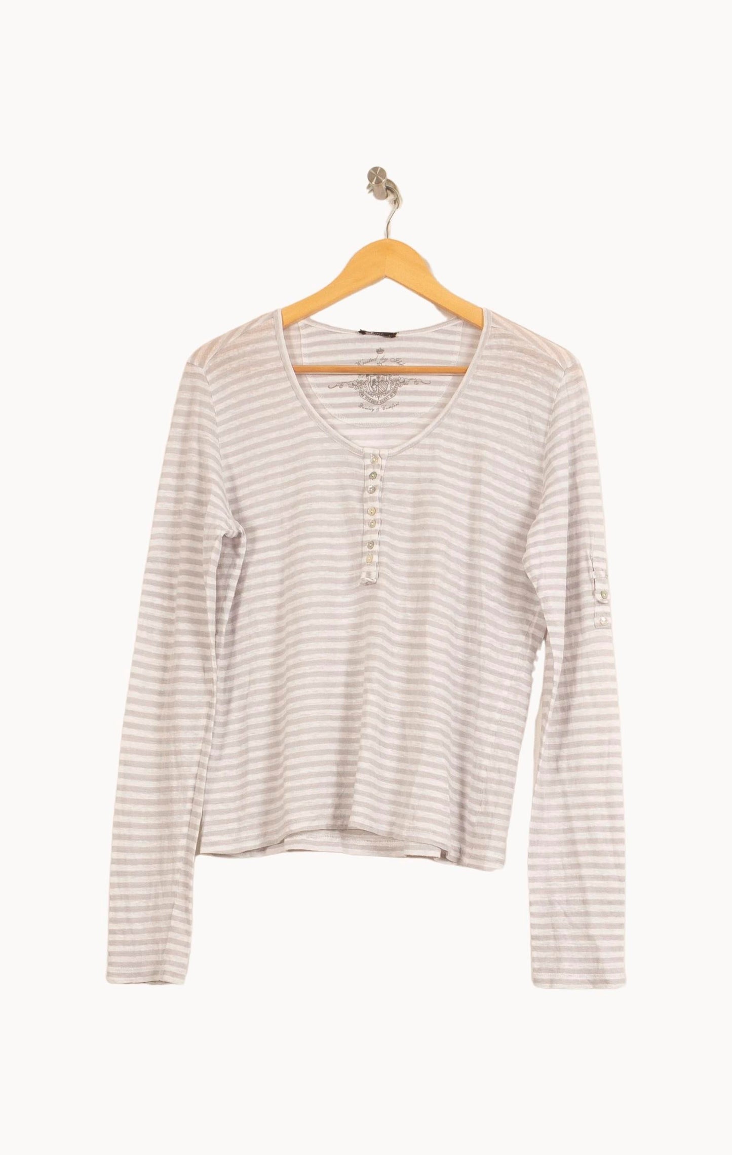 Tee-shirt Manches Longues Blanc et Gris - Taille L/40