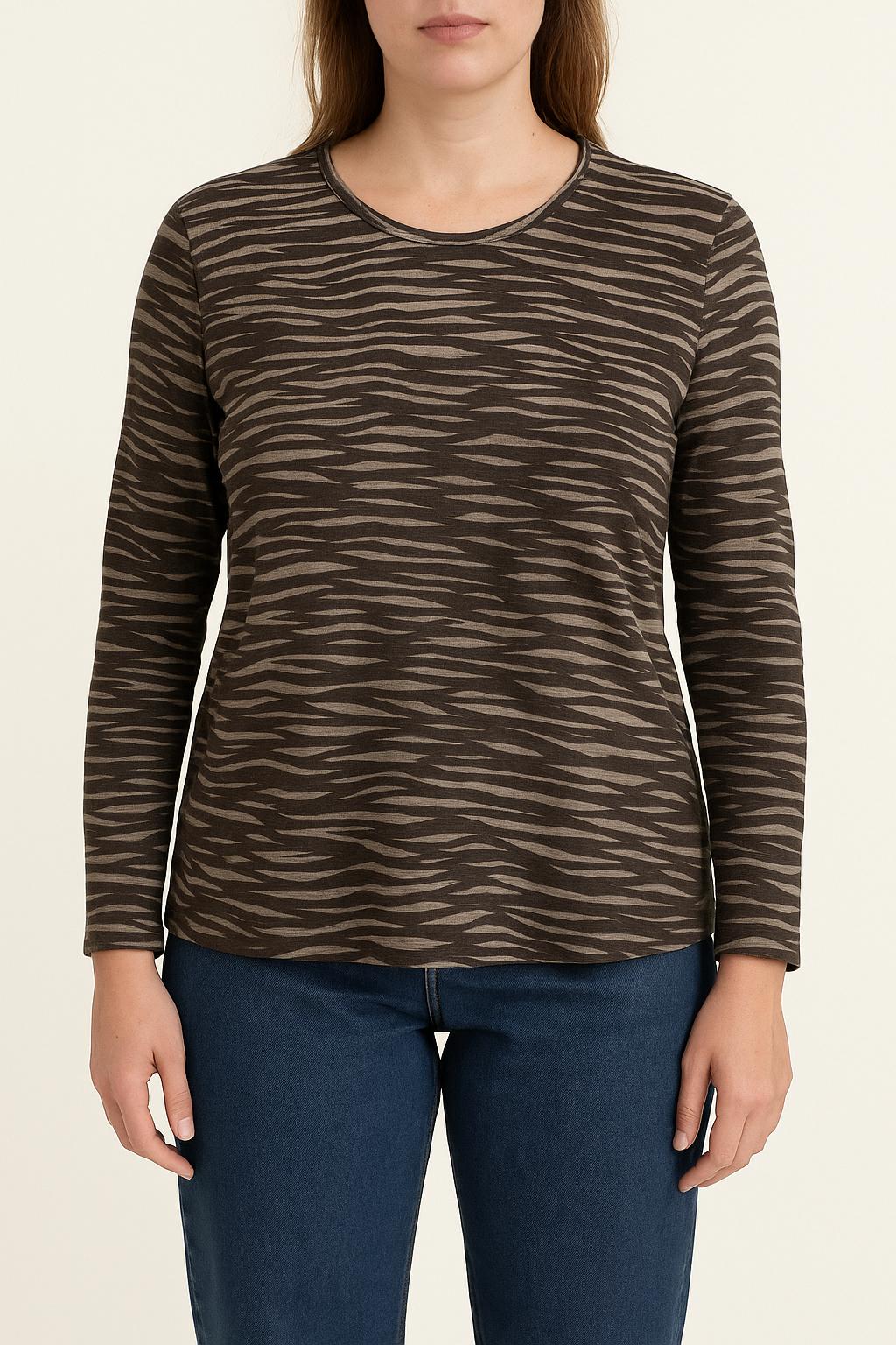 T-shirt Manches Longues Marron et Beige - Taille XL/42