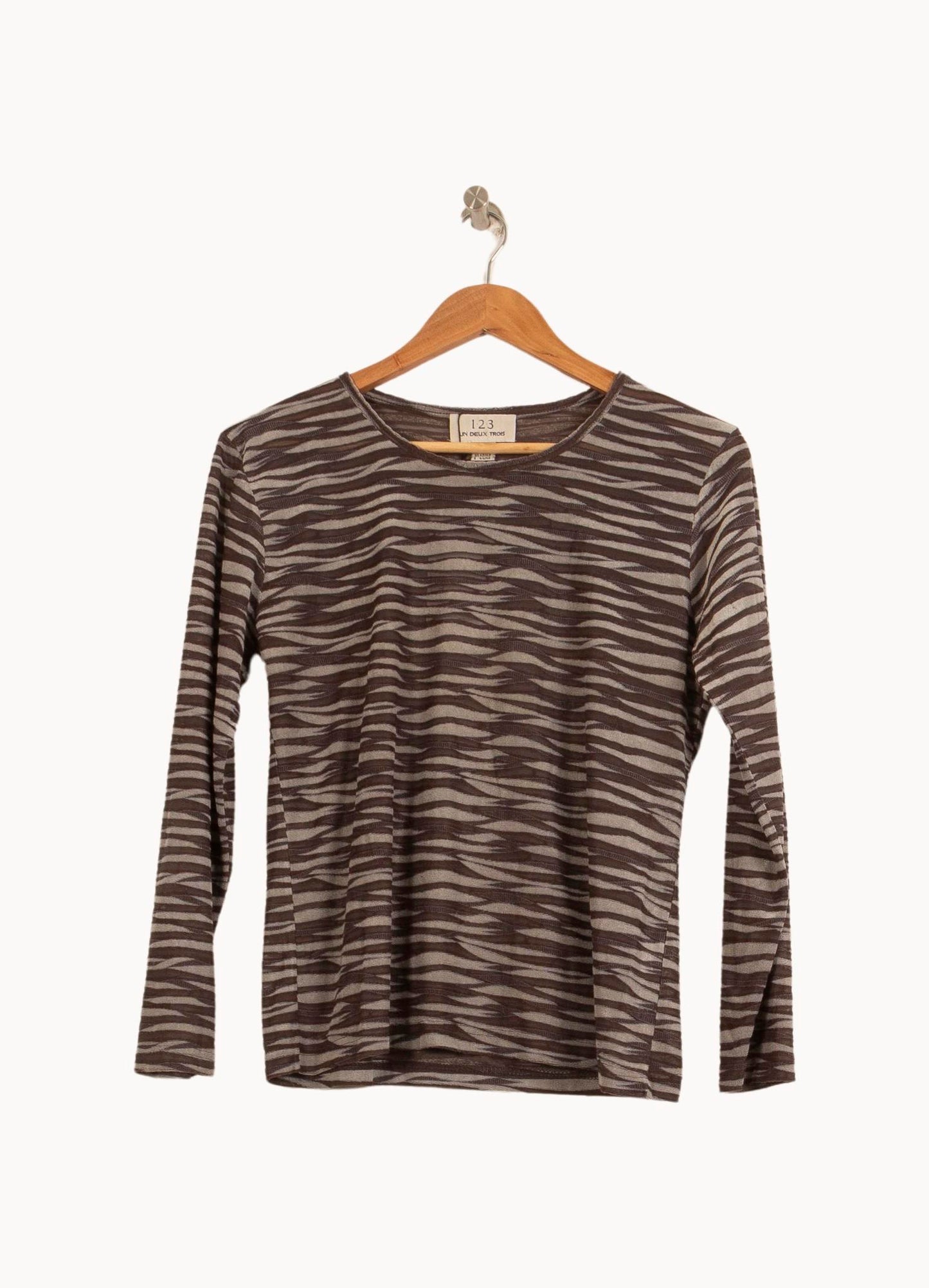 T-shirt Manches Longues Marron et Beige - Taille XL/42