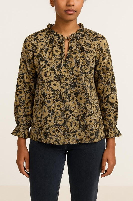 Blouse Beige et Noire - Taille M/38