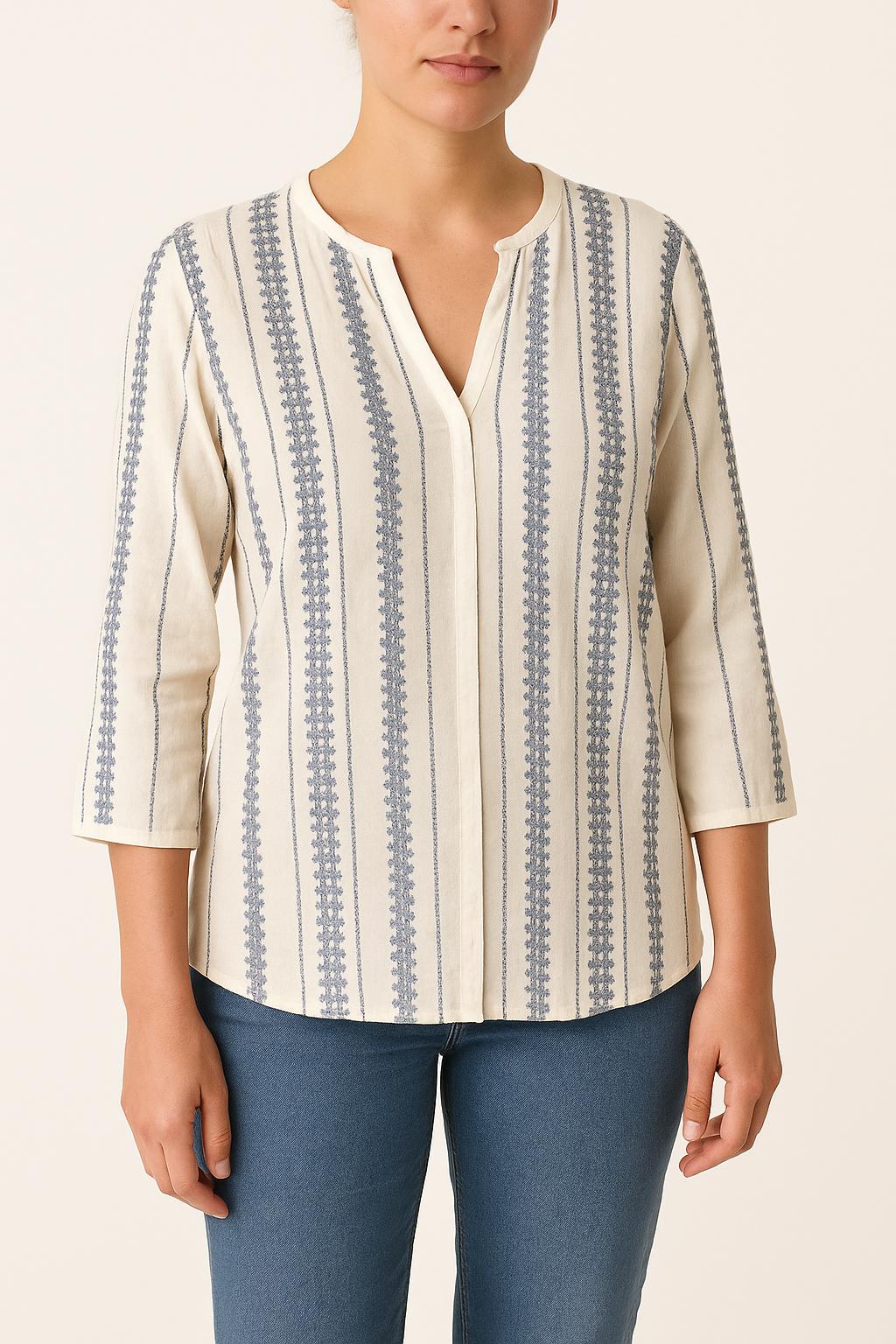 Blouse Blanche et Bleue - Taille L/40
