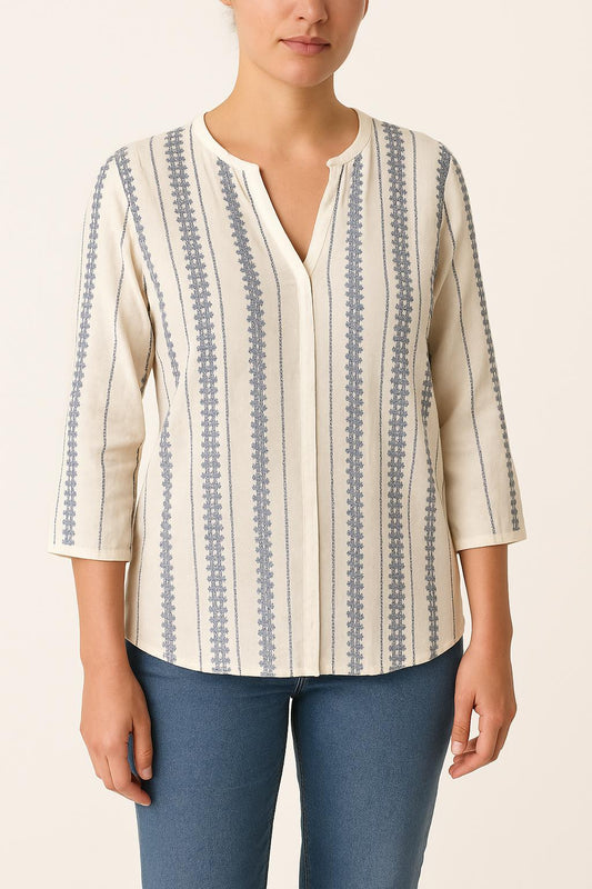Blouse Blanche et Bleue - Taille L/40