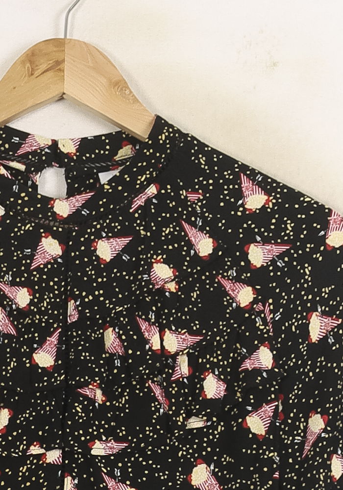 Blouse Noire et Rose - Taille S/36