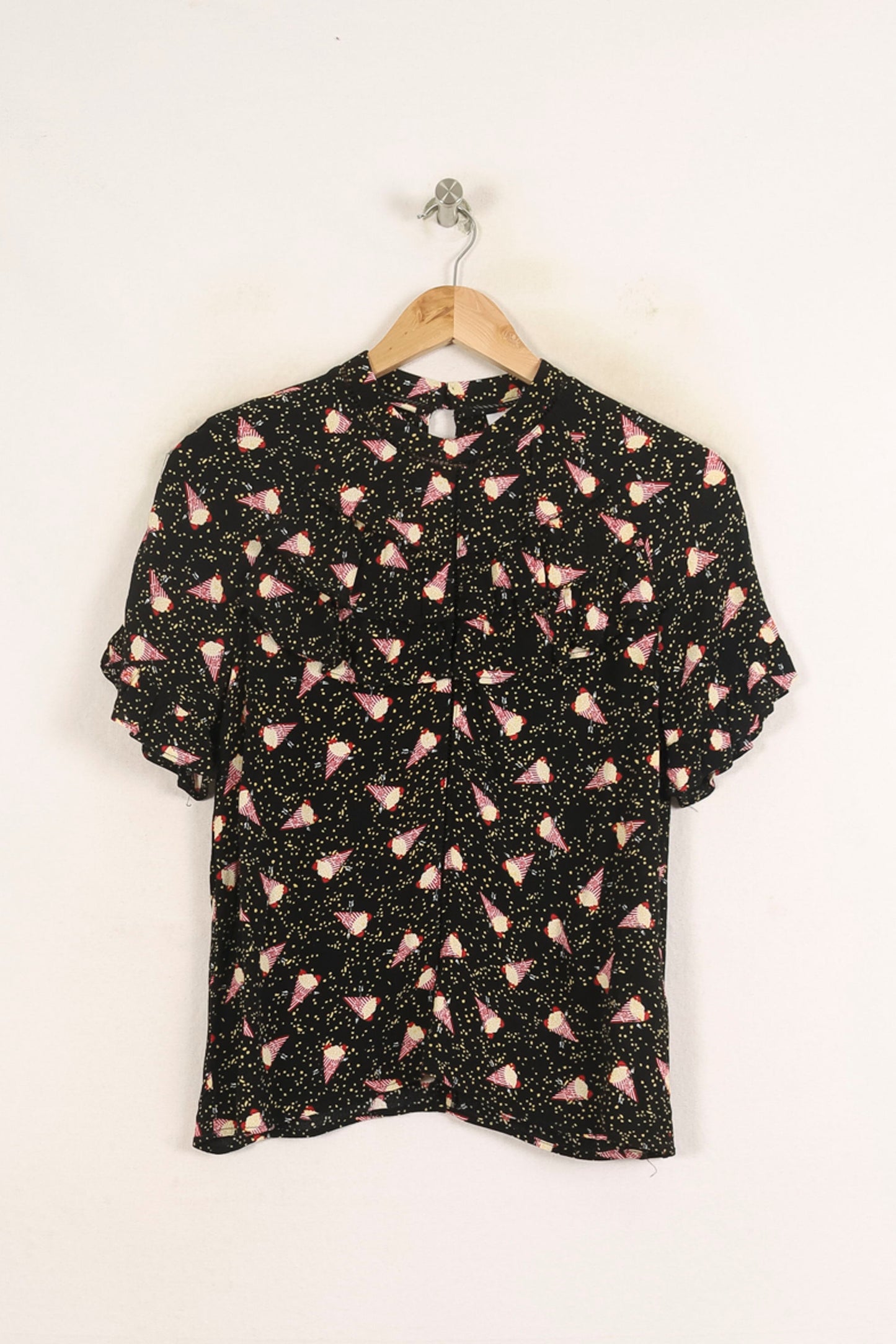 Blouse Noire et Rose - Taille S/36