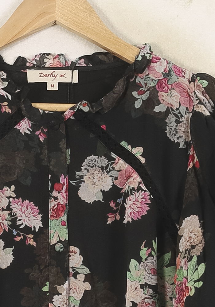 Blouse Fleurie Noire et Rose - Taille M/38
