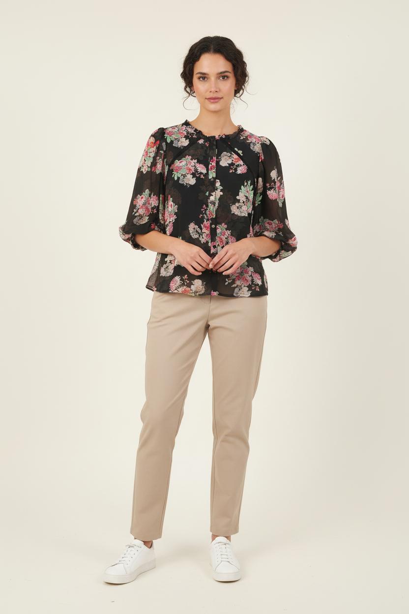 Blouse Fleurie Noire et Rose - Taille M/38