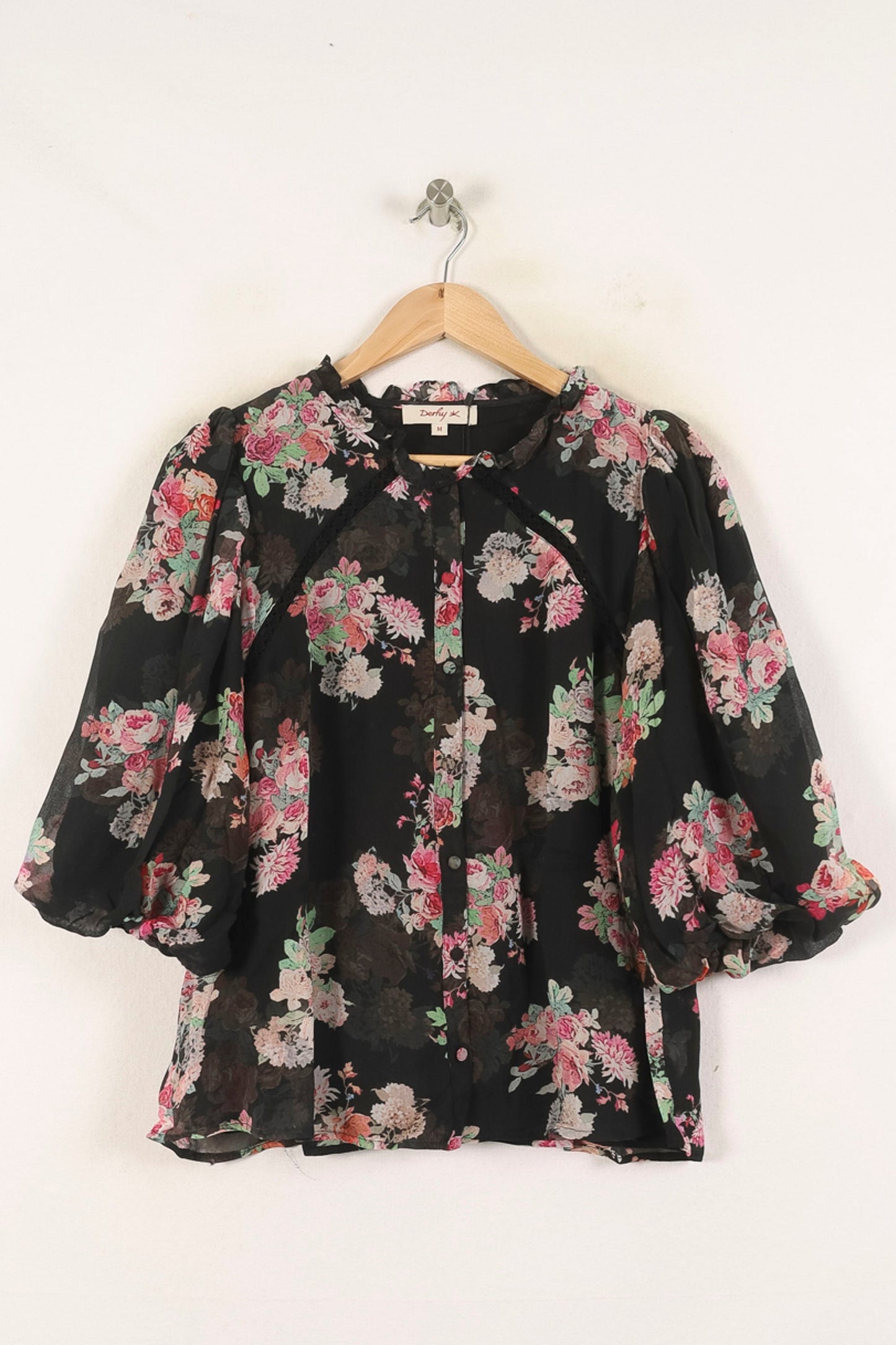 Blouse Fleurie Noire et Rose - Taille M/38