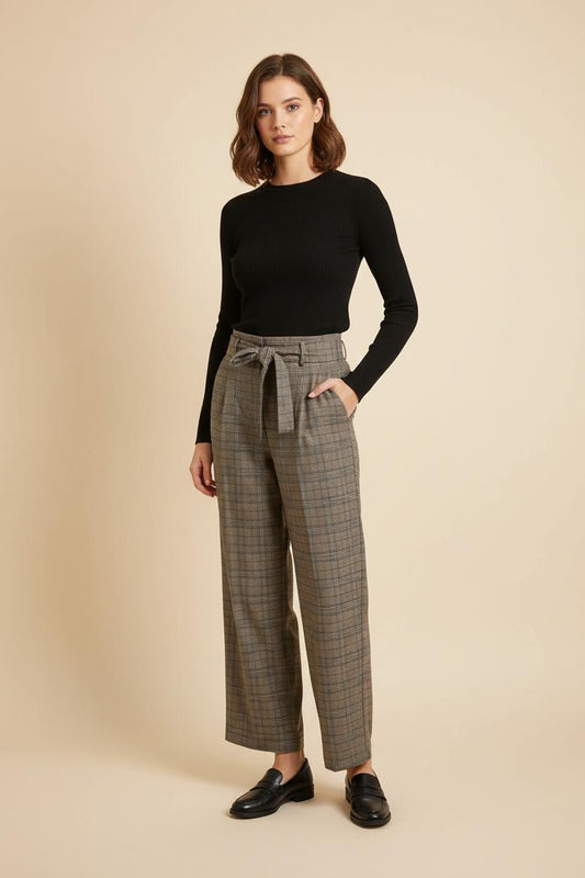 Pantalon Large Beige à Carreaux - Taille L/40