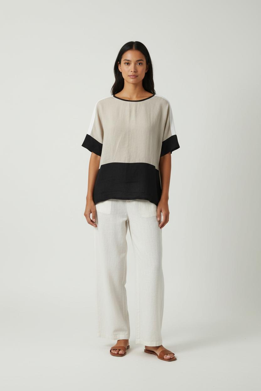 Blouse Beige Noir et Blanc - Taille XL/42