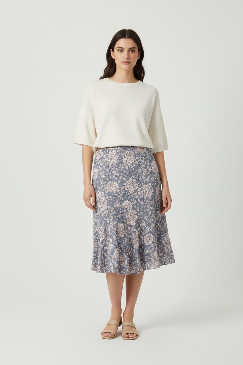 Jupe Midi Bleue et Blanche - Taille XL/42