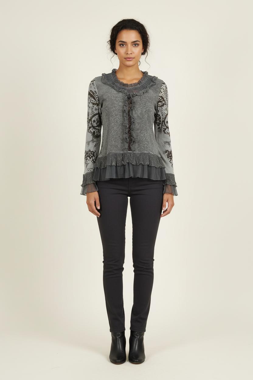 Blouse Grise et Noire - Taille S/36