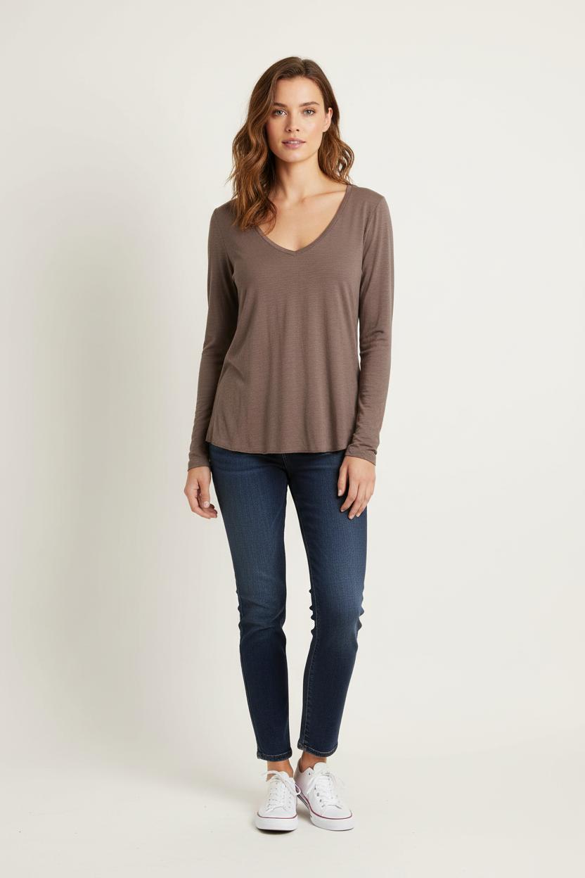 Tee-shirt Manches Longues Marron - Taille S/36