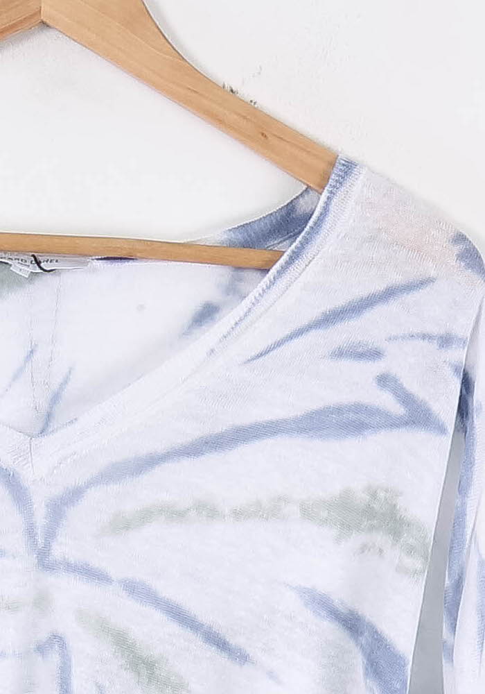 Sweat à Col V Blanc et Bleu - Taille S/36