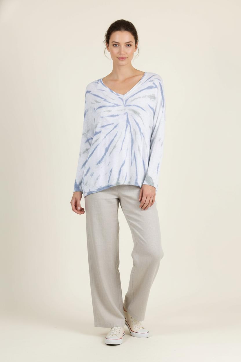 Sweat à Col V Blanc et Bleu - Taille S/36