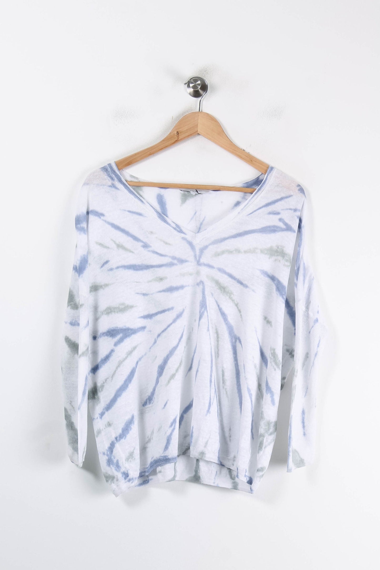 Sweat à Col V Blanc et Bleu - Taille S/36
