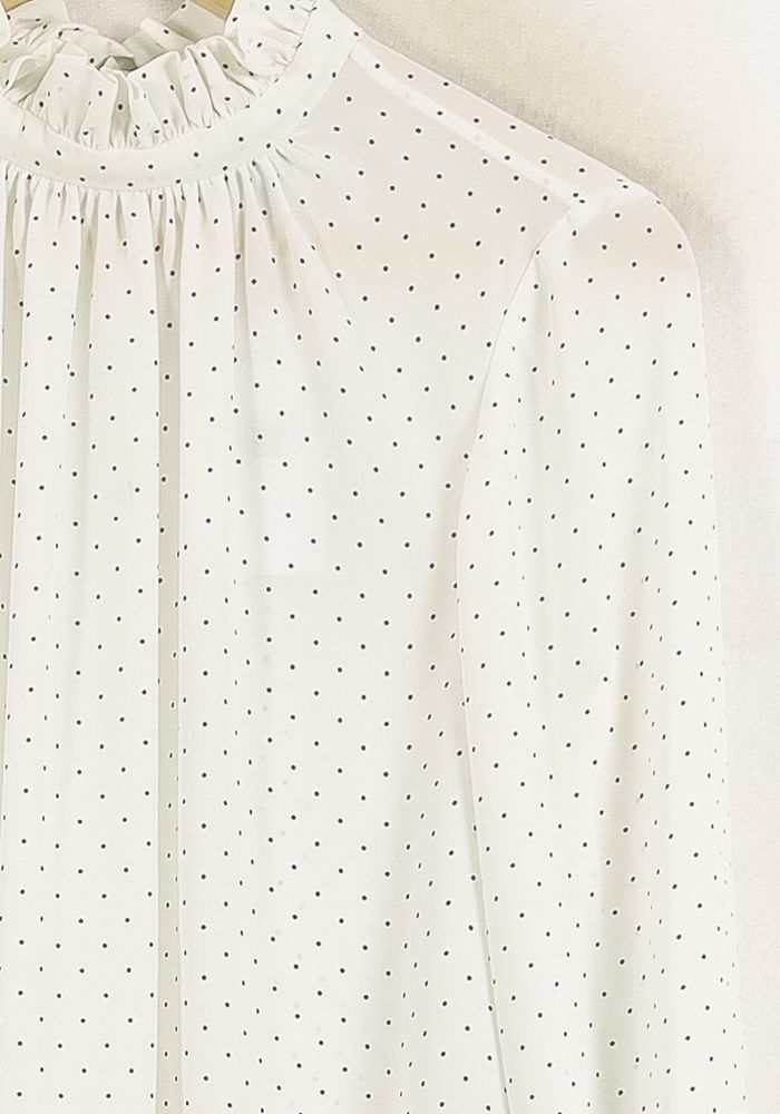 Blouse Blanche à Pois Noirs - Taille S/36