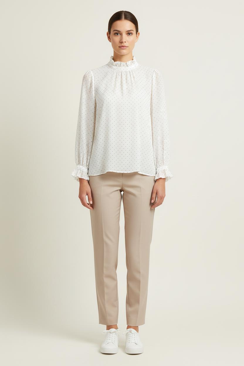 Blouse Blanche à Pois Noirs - Taille S/36