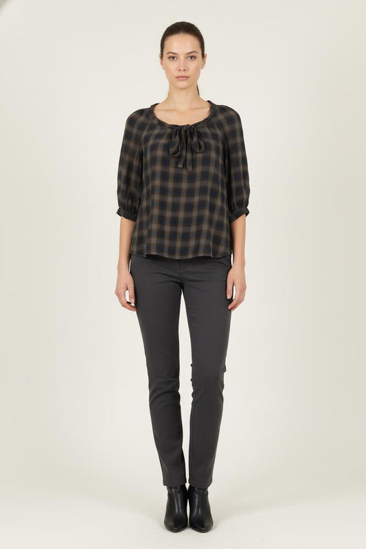 Blouse Carreaux Marron et Bleu - Taille M/38