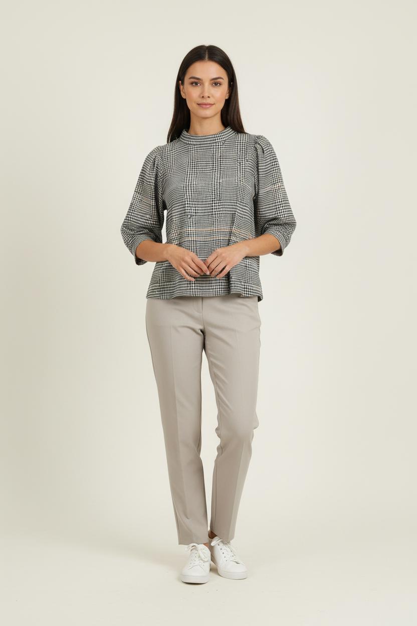 Blouse à Carreaux Noire Blanche et Beige - Taille L/40