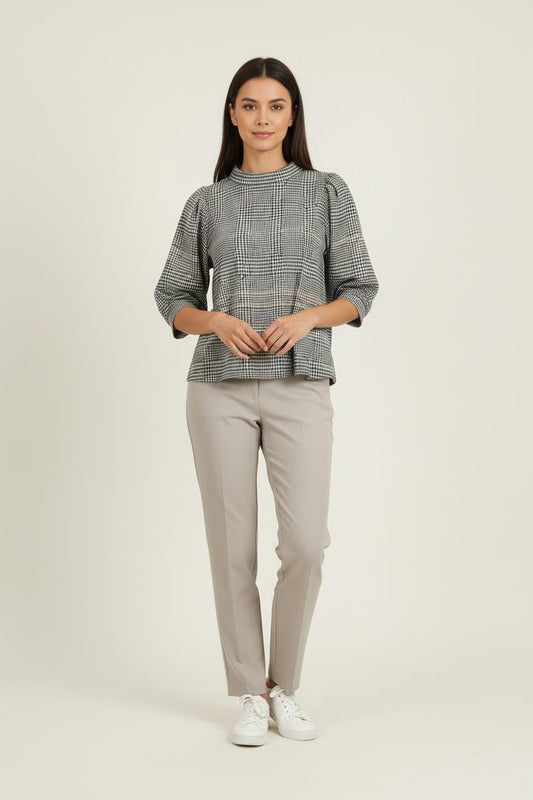 Blouse à Carreaux Noire Blanche et Beige - Taille L/40