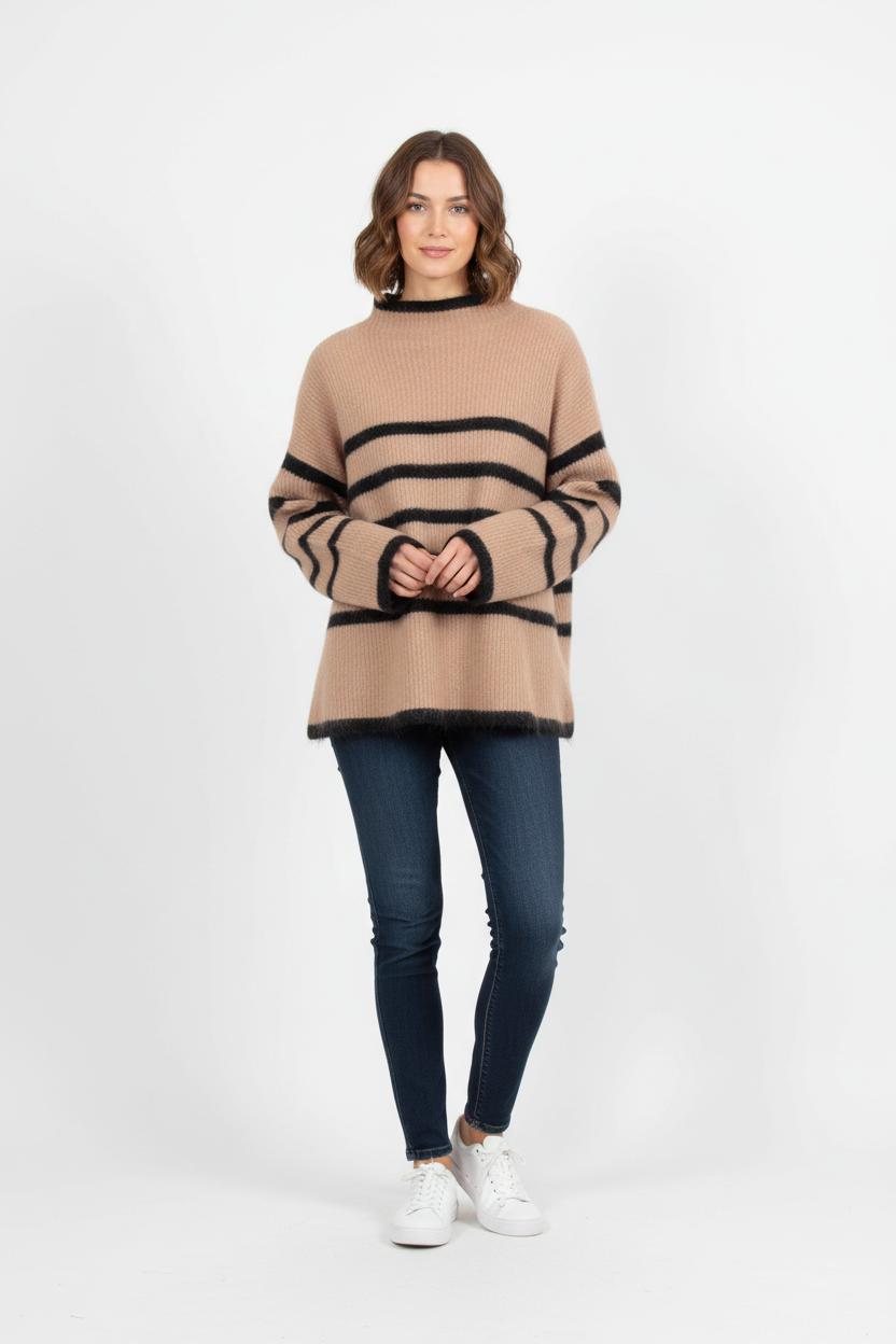 Pull Rayé Beige et Noir - Taille L/40