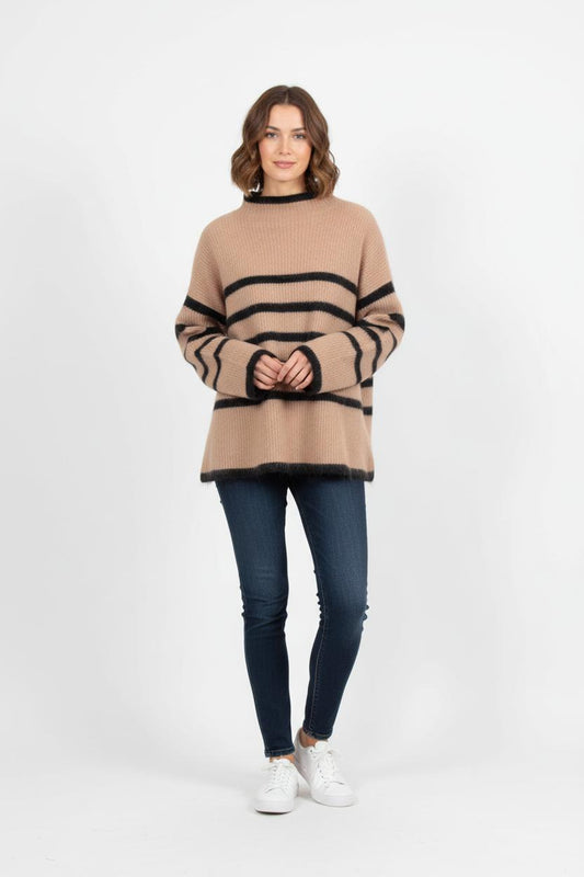 Pull Rayé Beige et Noir - Taille L/40
