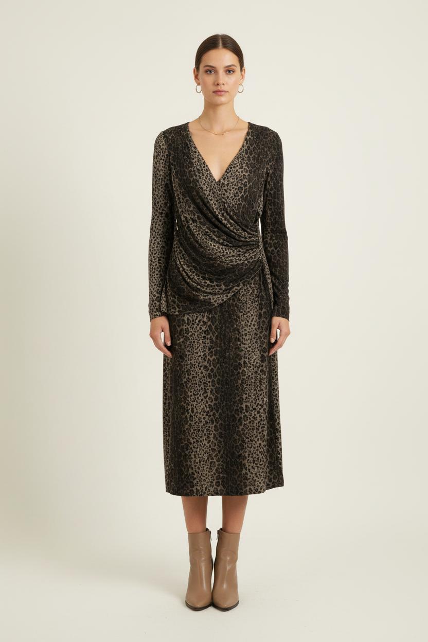 Robe Midi Léopard Marron et Noir - Taille L/40