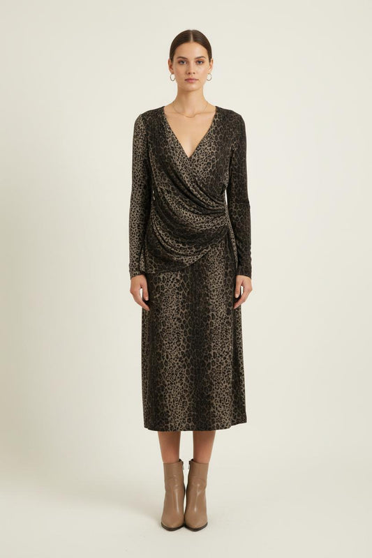 Robe Midi Léopard Marron et Noir - Taille L/40