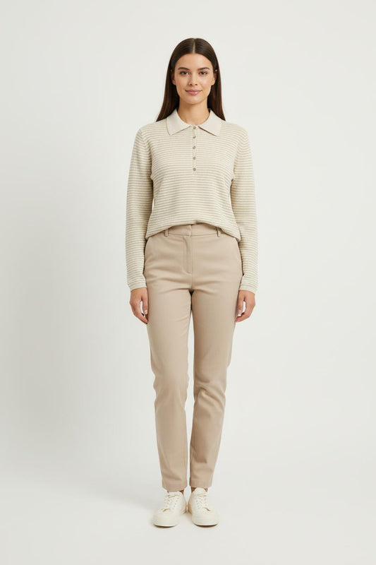 Polo à Rayures Beige - Taille M/38