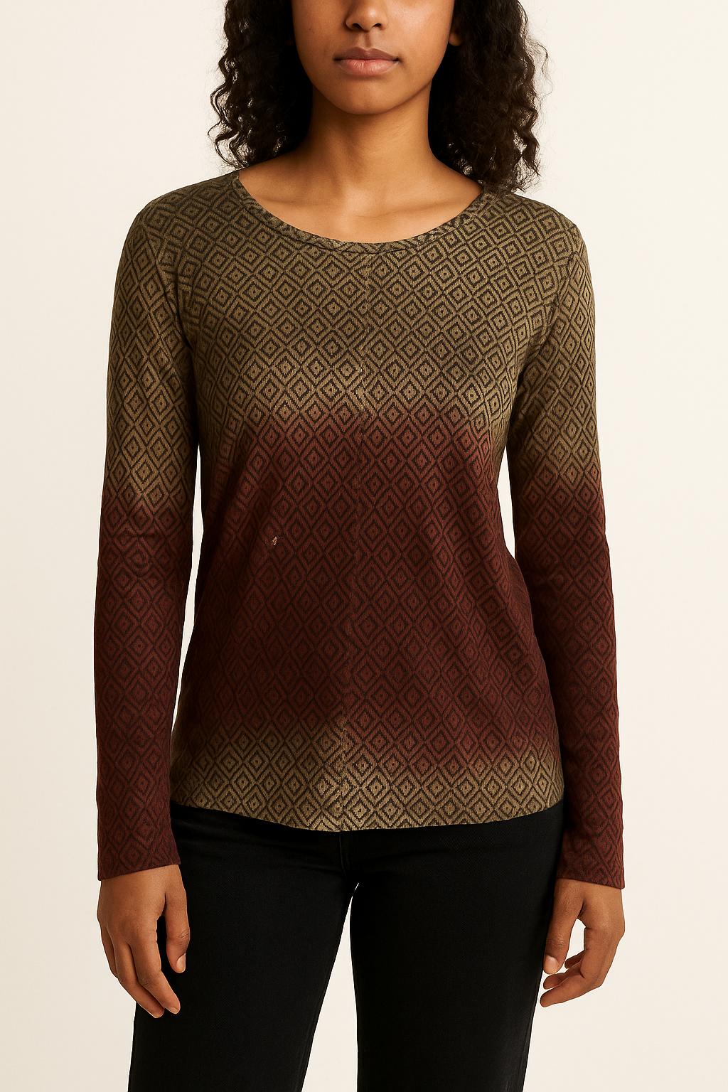 Tee-shirt Manches Longues Marron et Bordeaux - Taille S/36